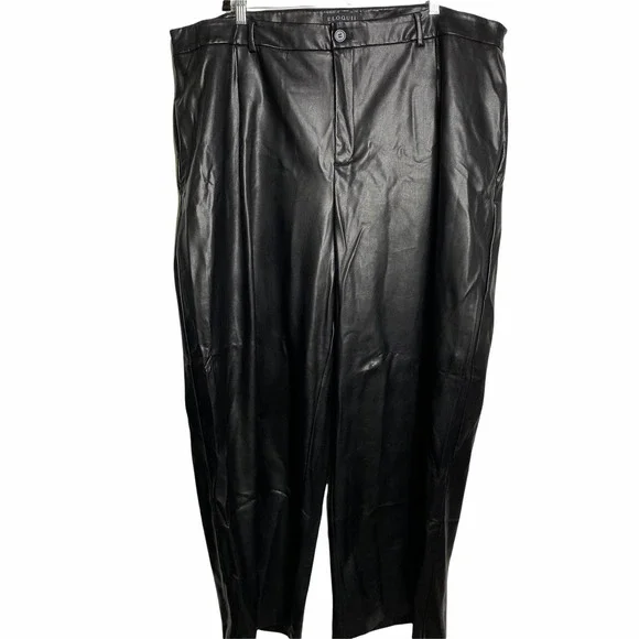 Eloquii Size 26 Pleat Front Faux Leather Ankle Pant Black Pockets No Belt - Picture 3 of 9